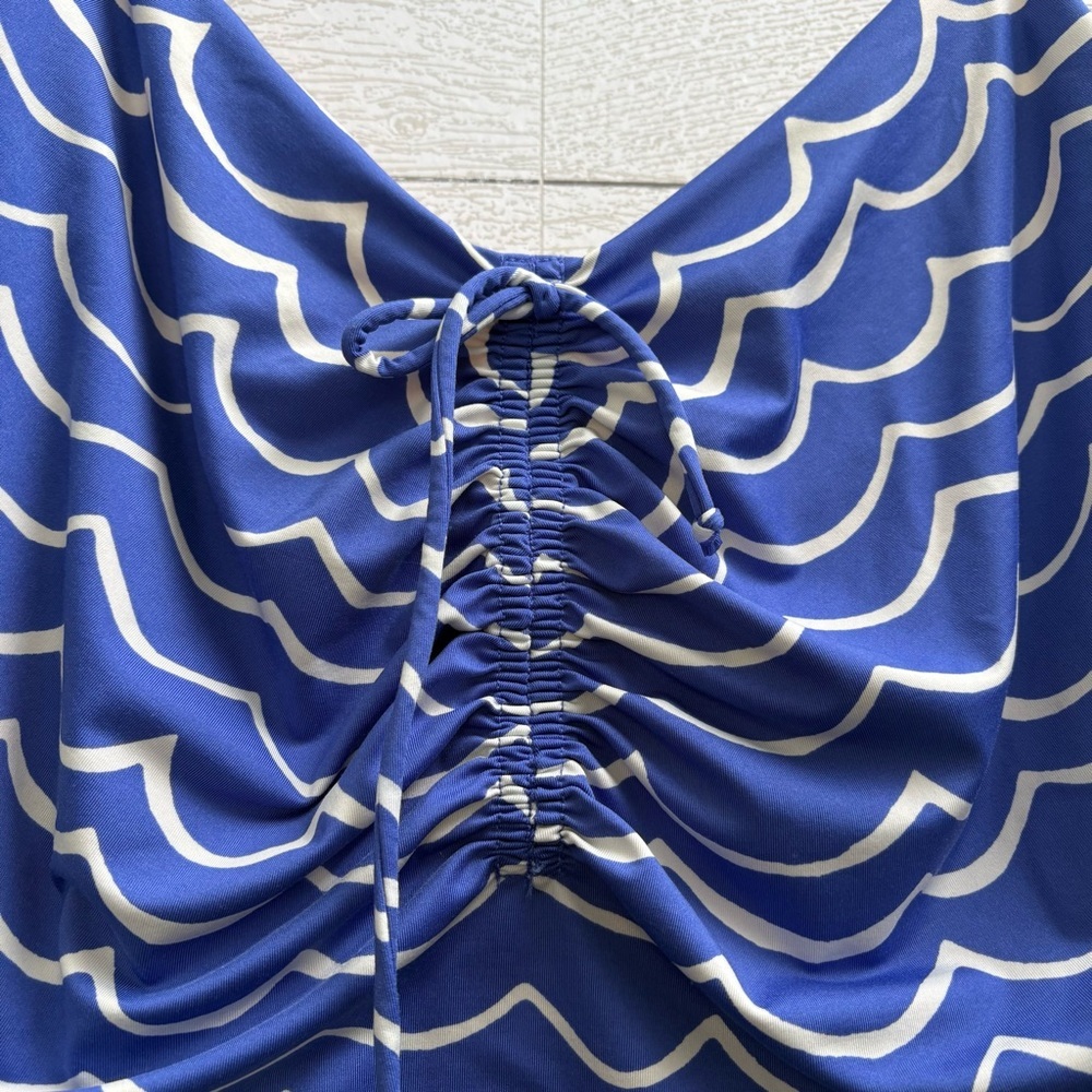 J. Crew Playa Wave Laguna Ruched One-Piece Swimsuit, in Blue & White, Size XL - Picture 5 of 12